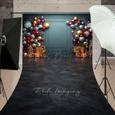Lofaris Colorful Christmas Ornament Wall Sweep Backdrop Elegant Teal Background Modern Holiday Party Photo Floor Drop